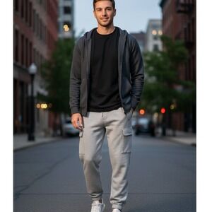 Pony Sweatpants Mens Size XXL Cargo Pockets Jogger Elastic Waist Gray Minimalist